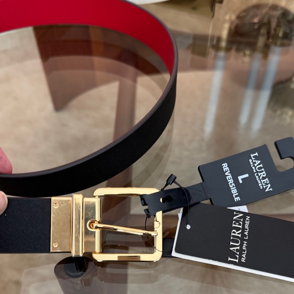 Ralph Lauren Reversible Black and Red Belt with Gold Buckle - Picture 2 of 14